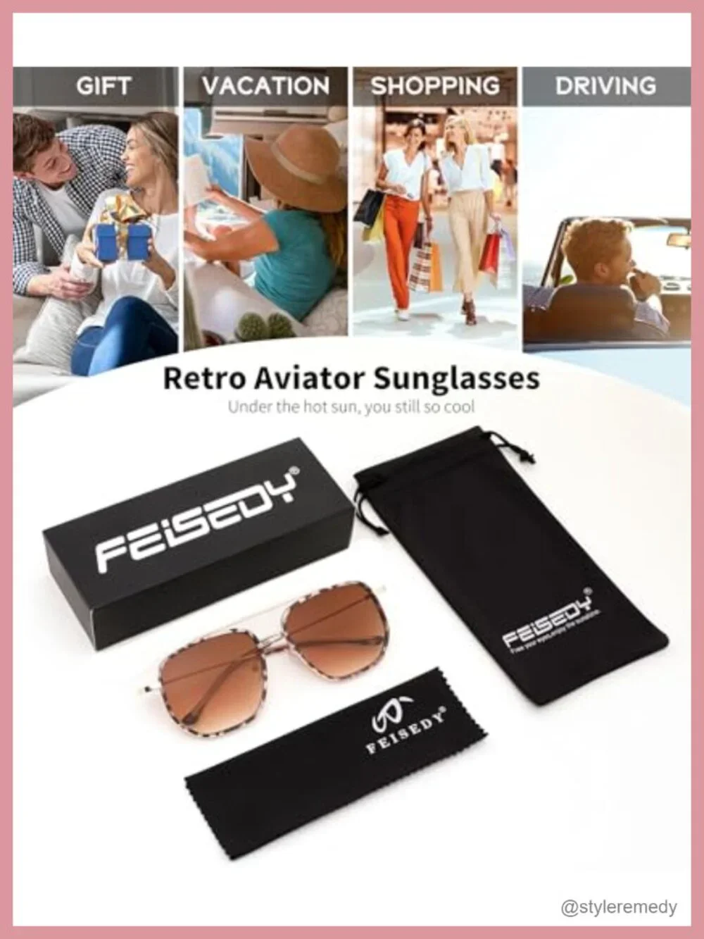 Retro Square Metal Frame Aviator Sunglasses UV400